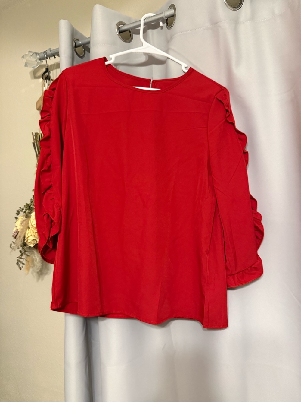 SHEIN Red Ruffle Sleeve Blouse